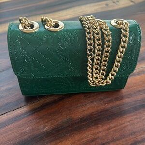 Green with gold chain handbag